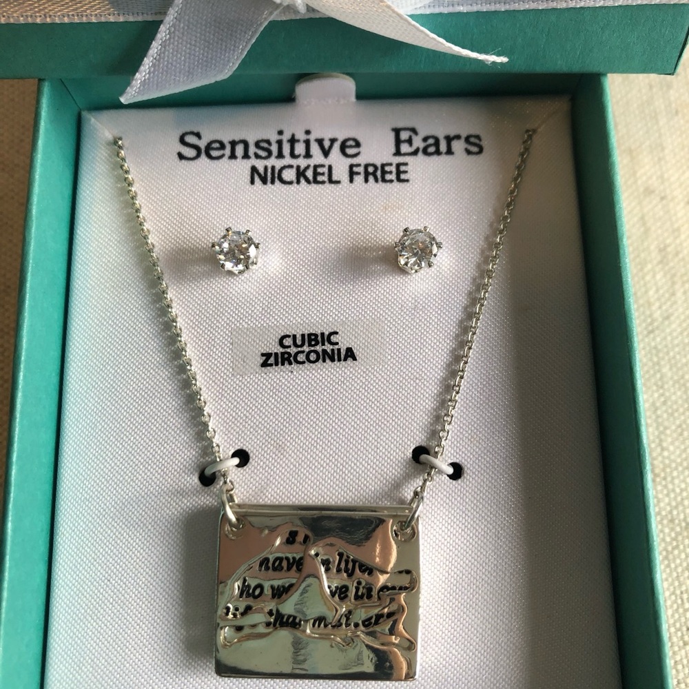 Silver toned earring and layered necklace set, nickel free